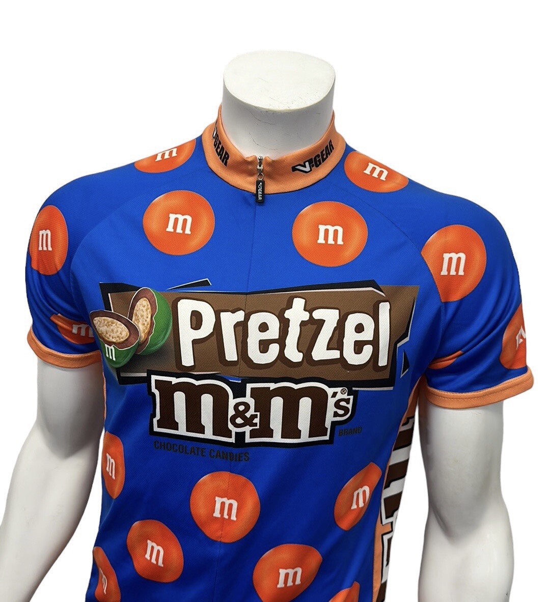 V-Gear Pretzel M&M Candies Race Cut Blue Orange Cycling Jersey Adult Medium EUC