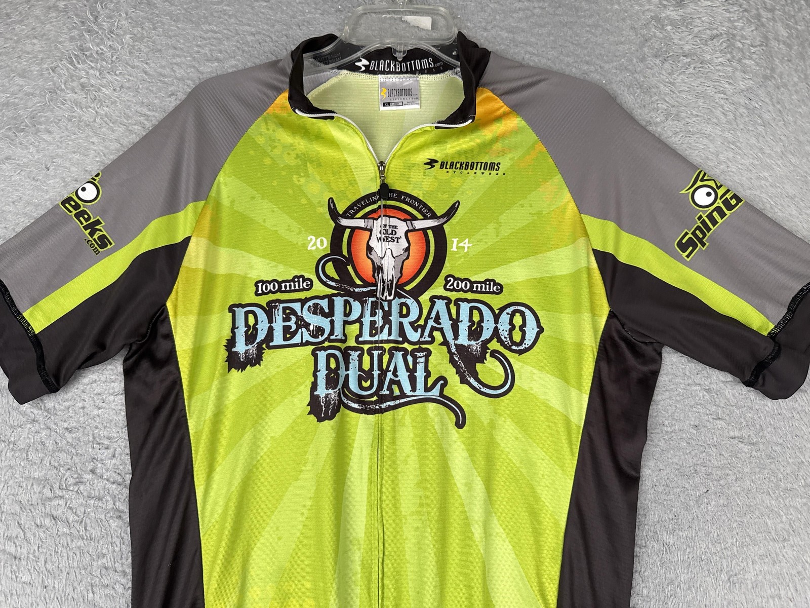 Blackbottoms Cycling Jersey Mens XL Green Desperado Dual Full Zip Pockets Bike