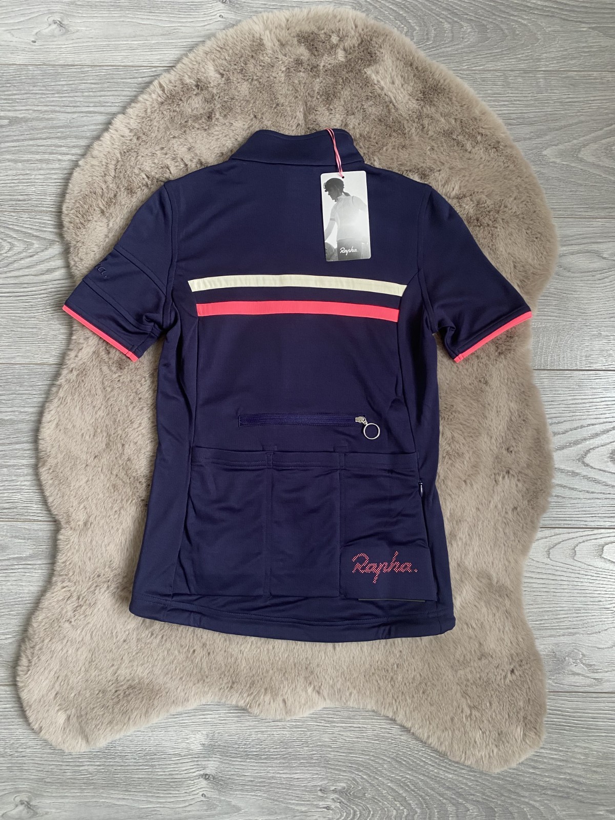 Rapha Womens Brevet Cycling Jersey Dark Navy Blue Pink Merino Wool Size XXS