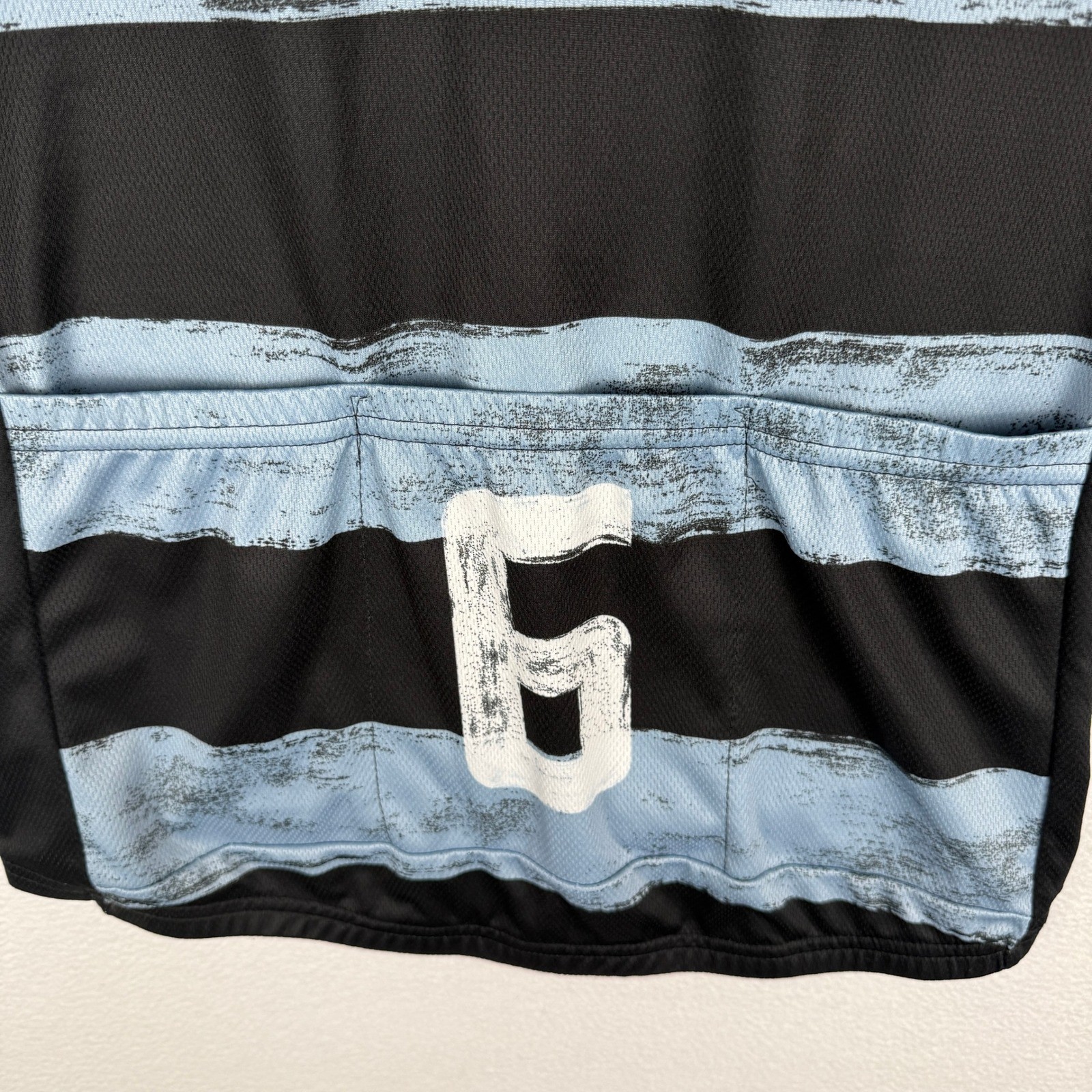 Twin Six Masher Cycling Jersey Mens L Blue Black Striped 3/4 Zip Back Pockets