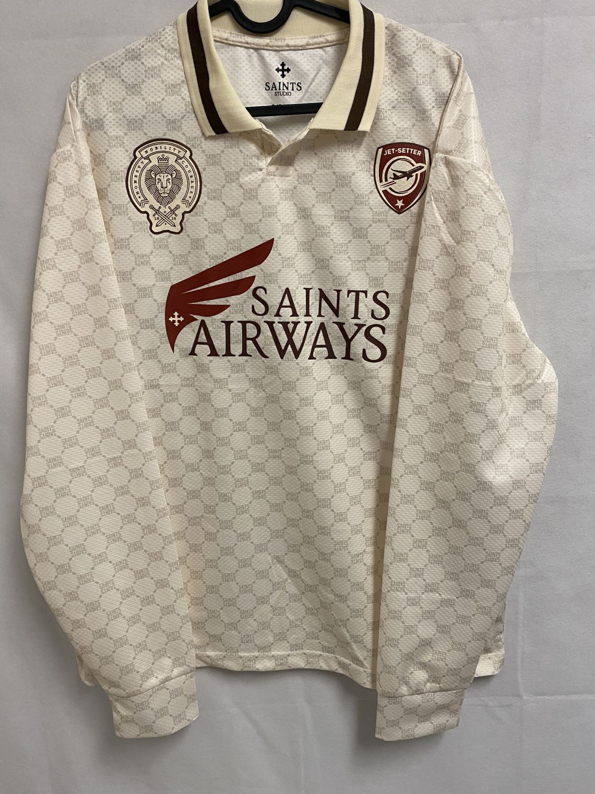 SAINTS ALWAYS Jersey Men Polo Small Saints Airways Graphic Print #5 Long Sleeve