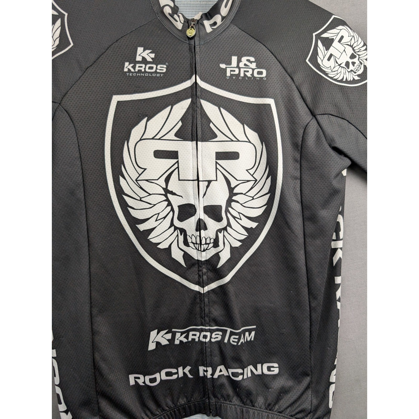 Rock Racing Kros Team Mens Cycling Jersey Black Skull Graphic Short Sleeve