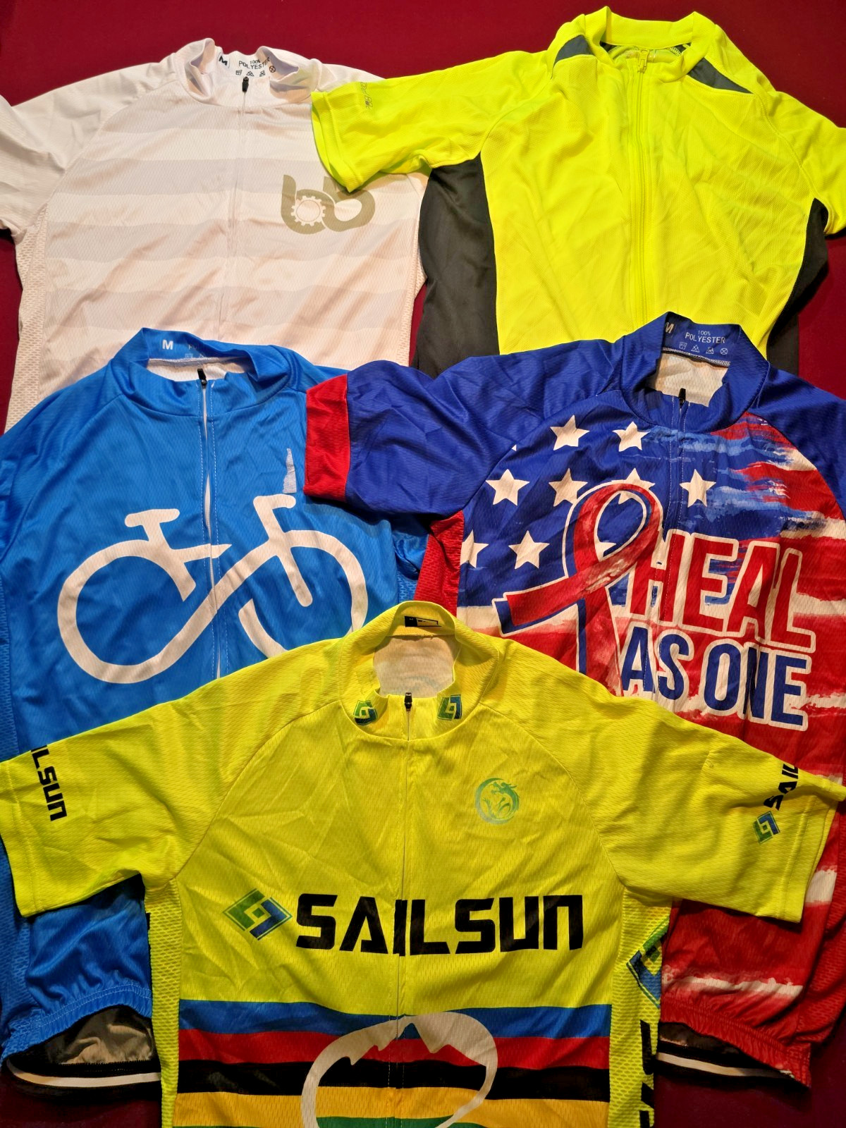 X5 Lot MEN’S FULL ZIP Bicycle Cycling MED Bike Jerseys Jersey SailSun BB Fiolla