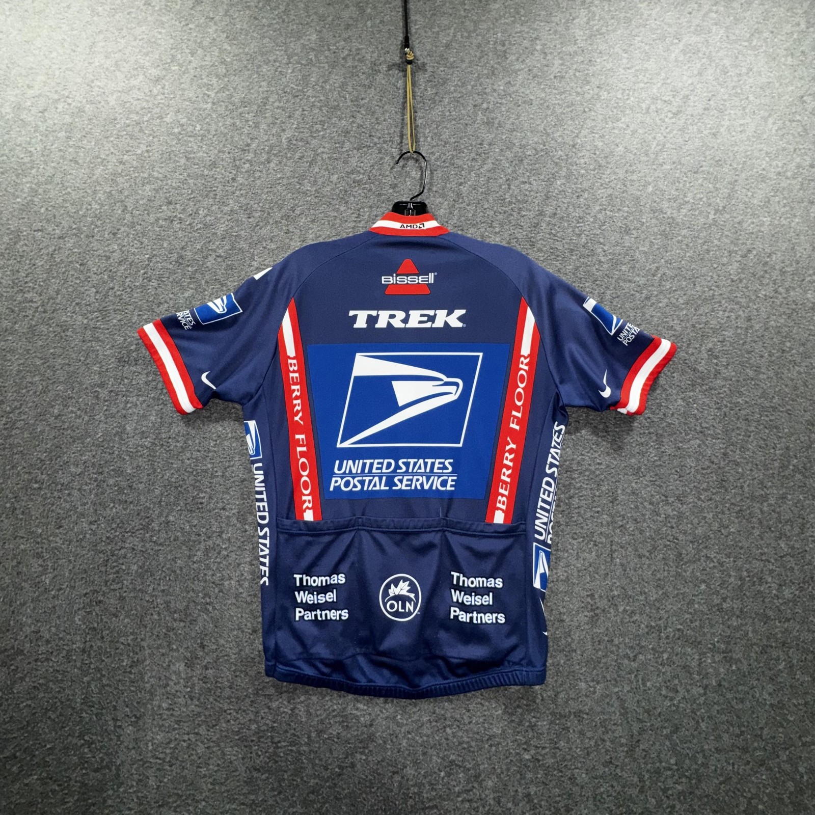 Nike USPS Trek Team Cycling Jersey Mens Large 1/4 Zip Blue Made In Italy