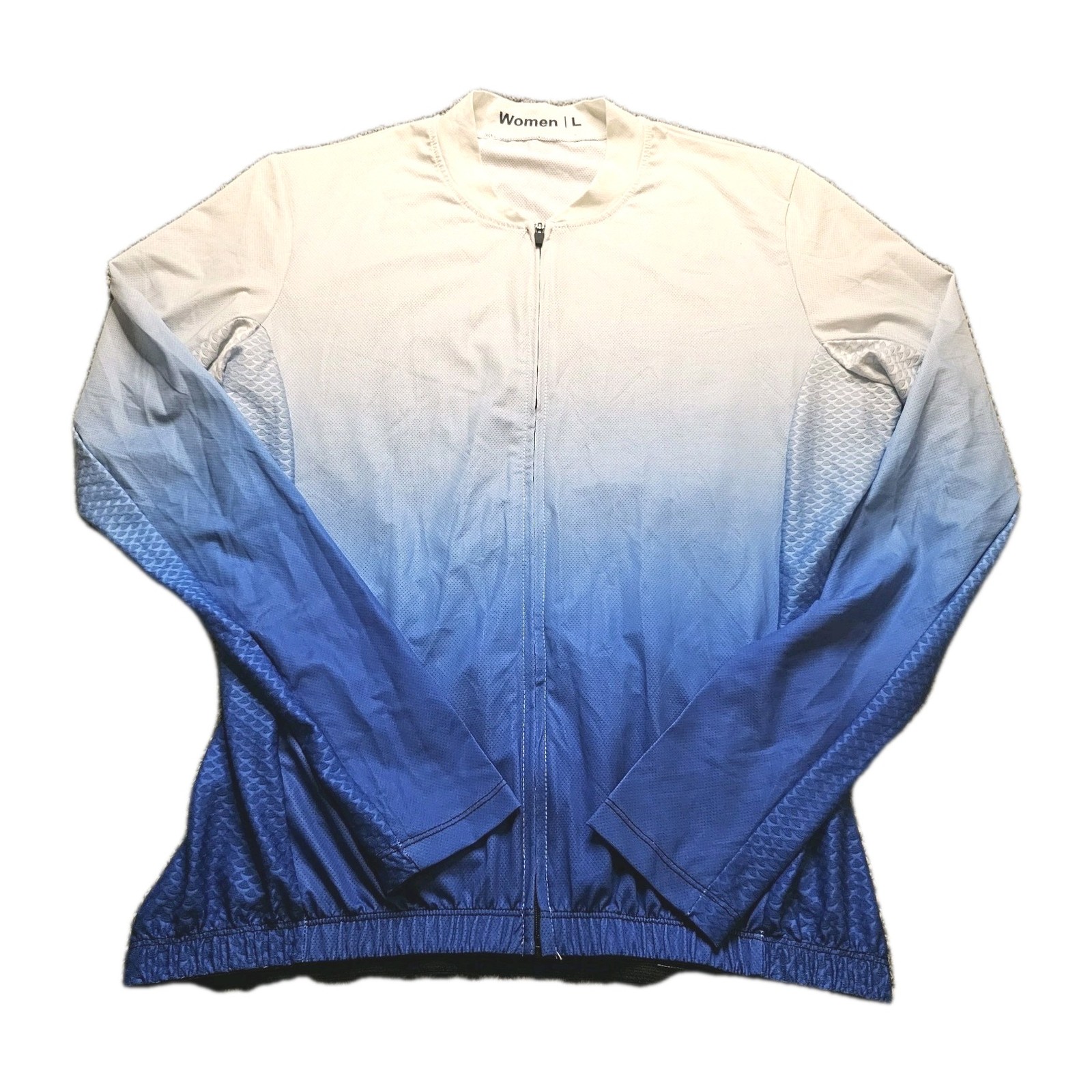 Wmns L Cycling Jersey Gradient Blue White Long Sleeve Full Zip Rear Pockets…