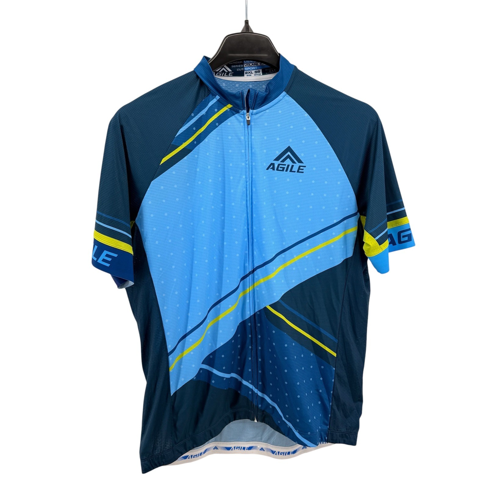 Agile Volare Elite Cycling Jersey Mens 2XL Pre-Owned SS Blue Geometric Full Zip