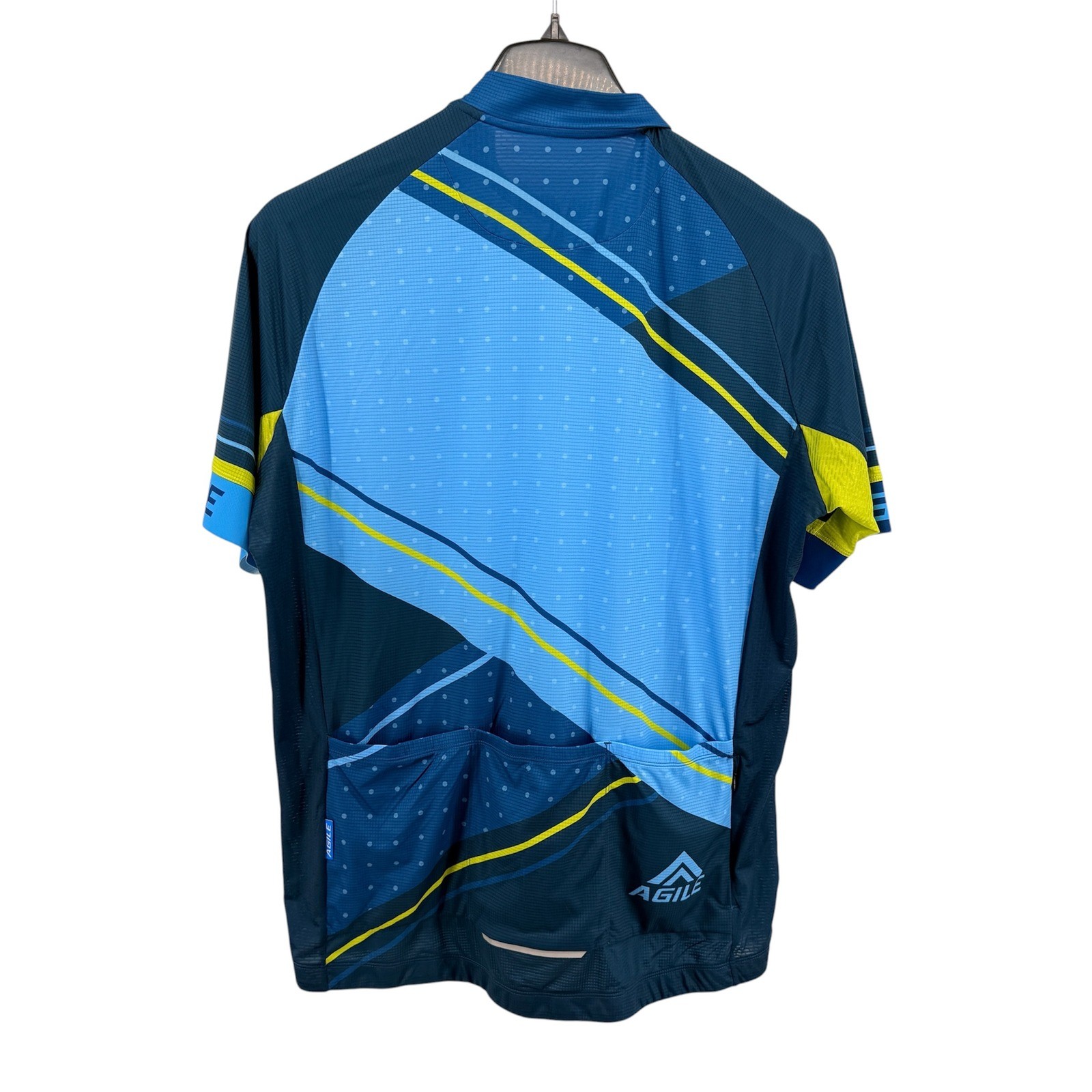 Agile Volare Elite Cycling Jersey Mens 2XL Pre-Owned SS Blue Geometric Full Zip