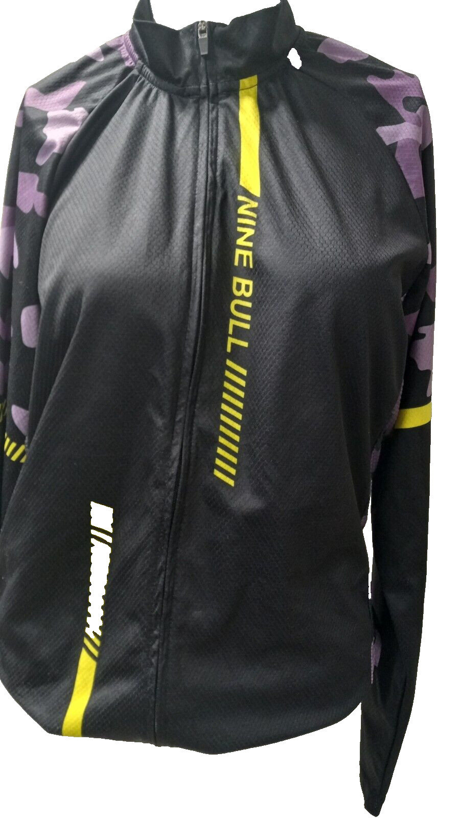 Nine Bull cycling full zip back pouch purple camo medium polyester shirt