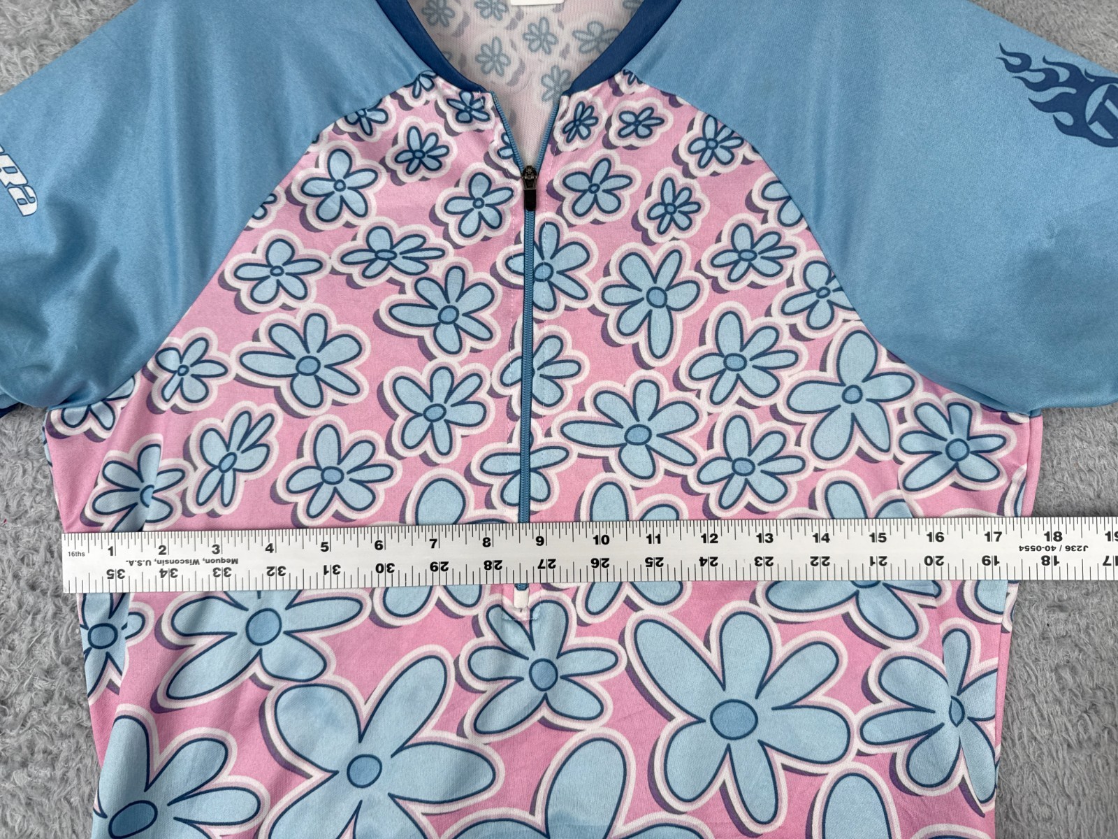REI Cycling Jersey Women Medium Pink Blue Floral 1/2 Zip Polyester Pockets