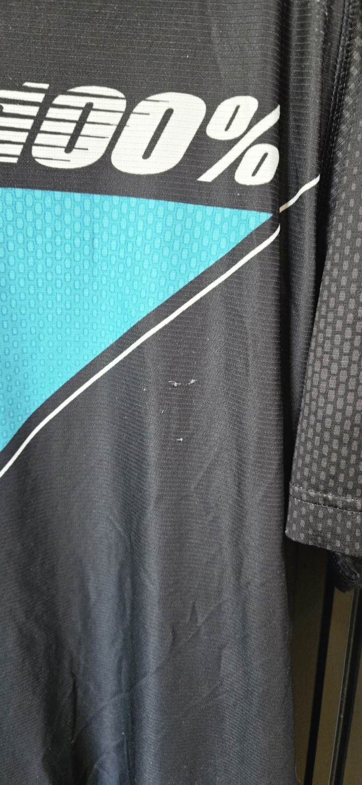 100% Cycling Jersey Black/Blue Short Sleeve Lightweight Polyester Crew Neck M