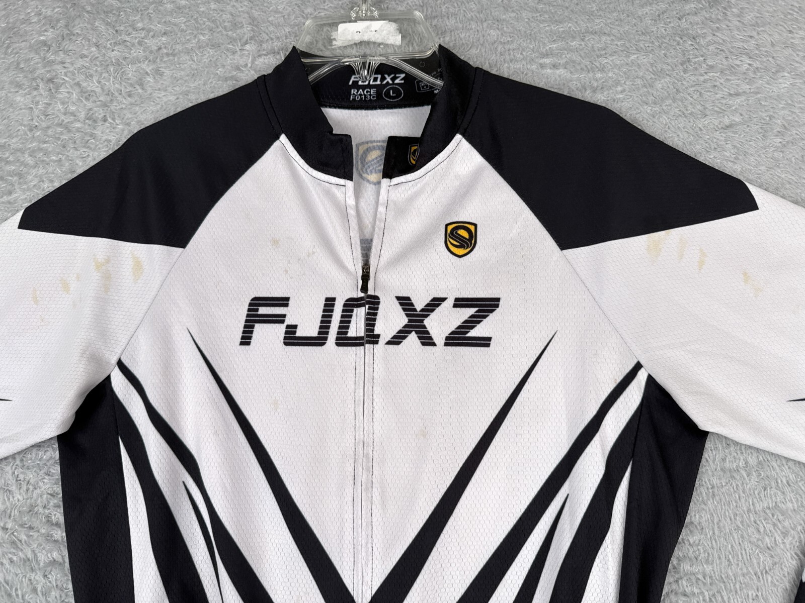 FJQXZ Cycling Jersey Mens Large Black White Long Sleeve Full Zip 100% Polyester