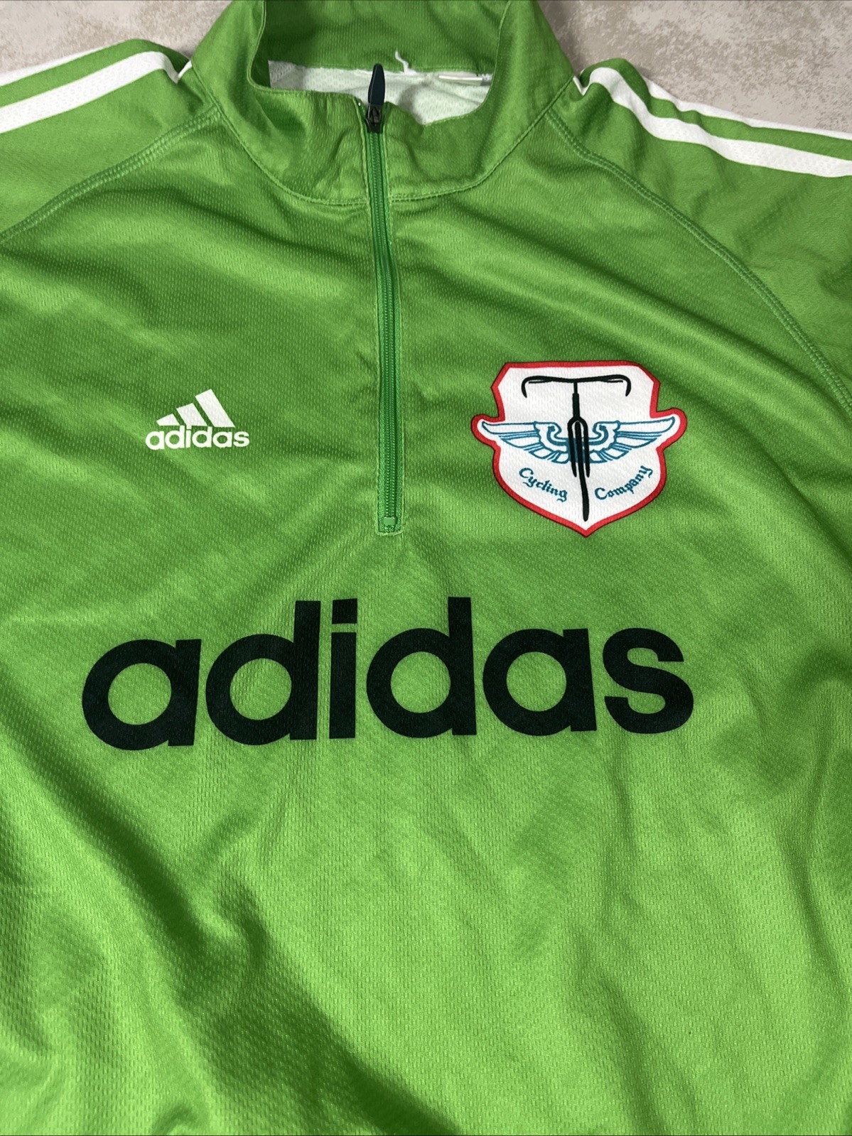 Adidas Cycling Company Green 3 Stripe Jersey Size SEE DESRCIPTION 1347