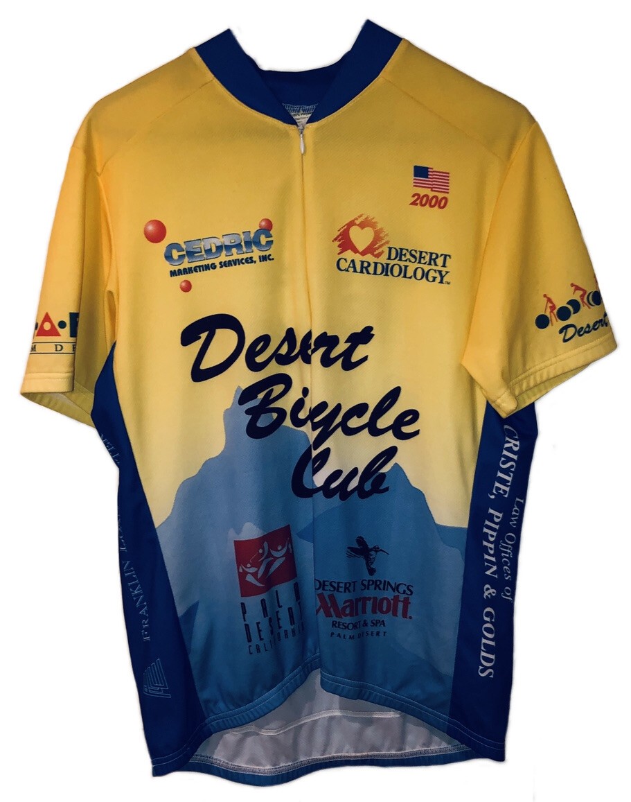 Desert Bicycle Club Mens Large Front Zip Riding Jersey Shirt Yellow Back Pockets