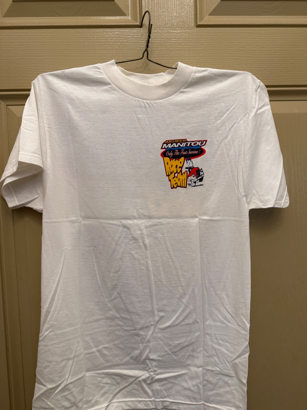 Answer Manitou Bike Racing Team Issue White Tee Medium made in USA -100% cotton