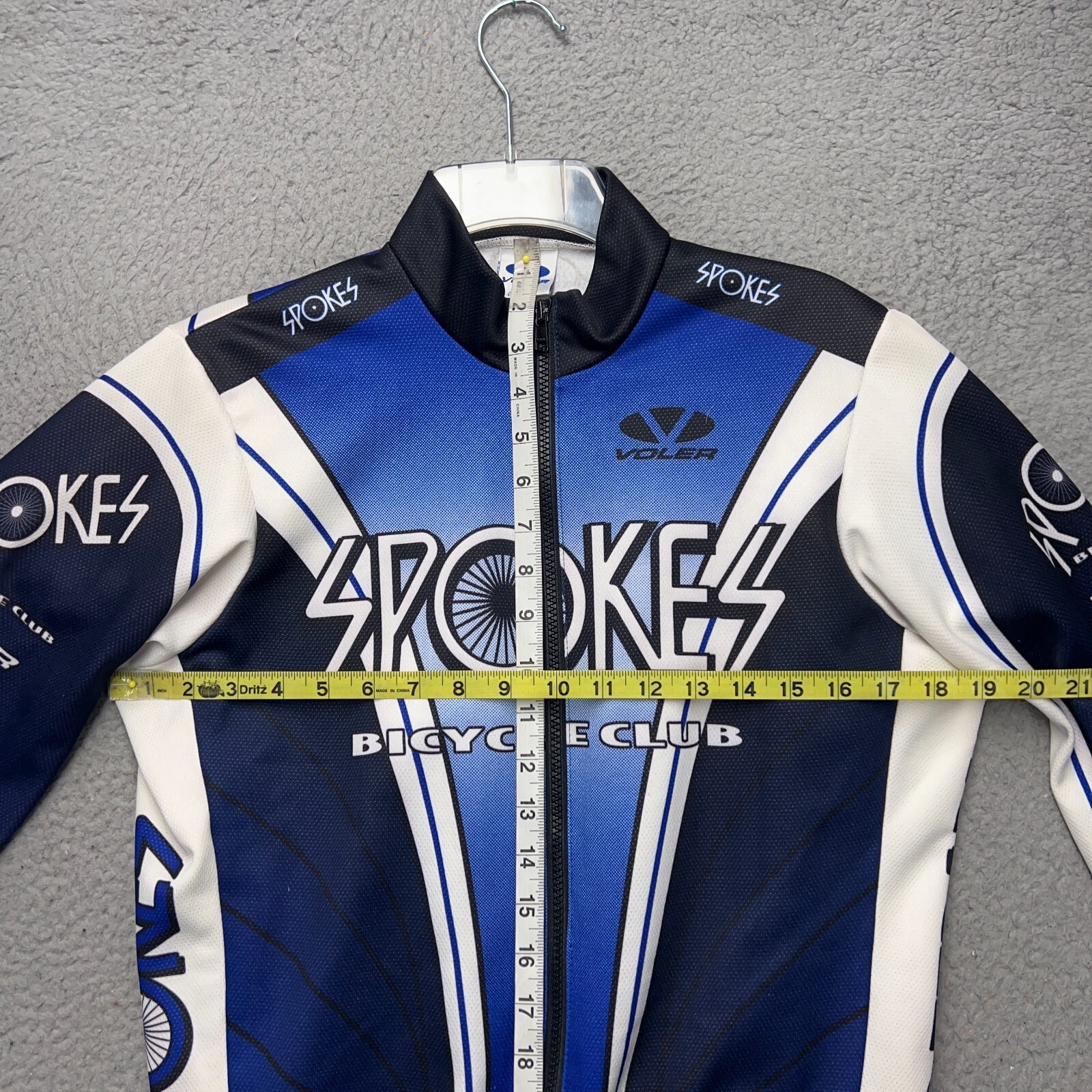 Spokes Cycling Club Jacket Womens Small Blue White Voler Pockets Full Zip Fleece