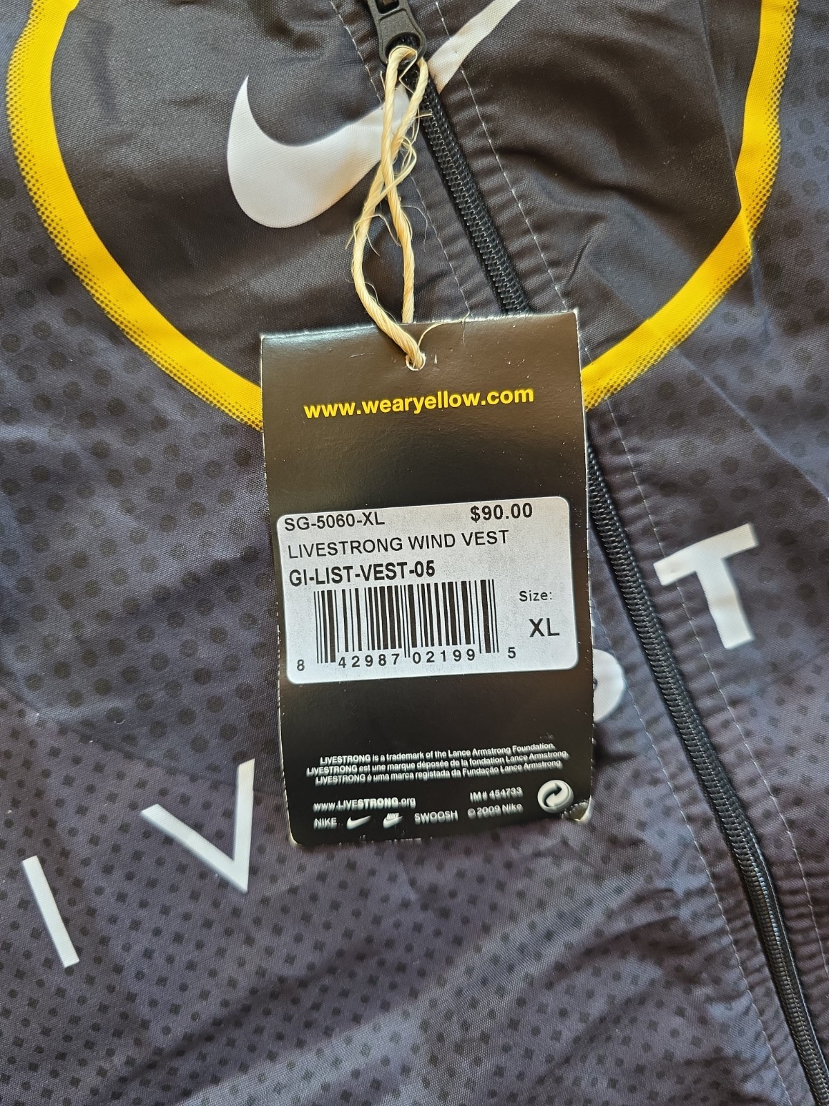 NWT Livestrong Nike Men’s Cycling Jersey Vest Full Zip Mesh Back Italy Sz XL
