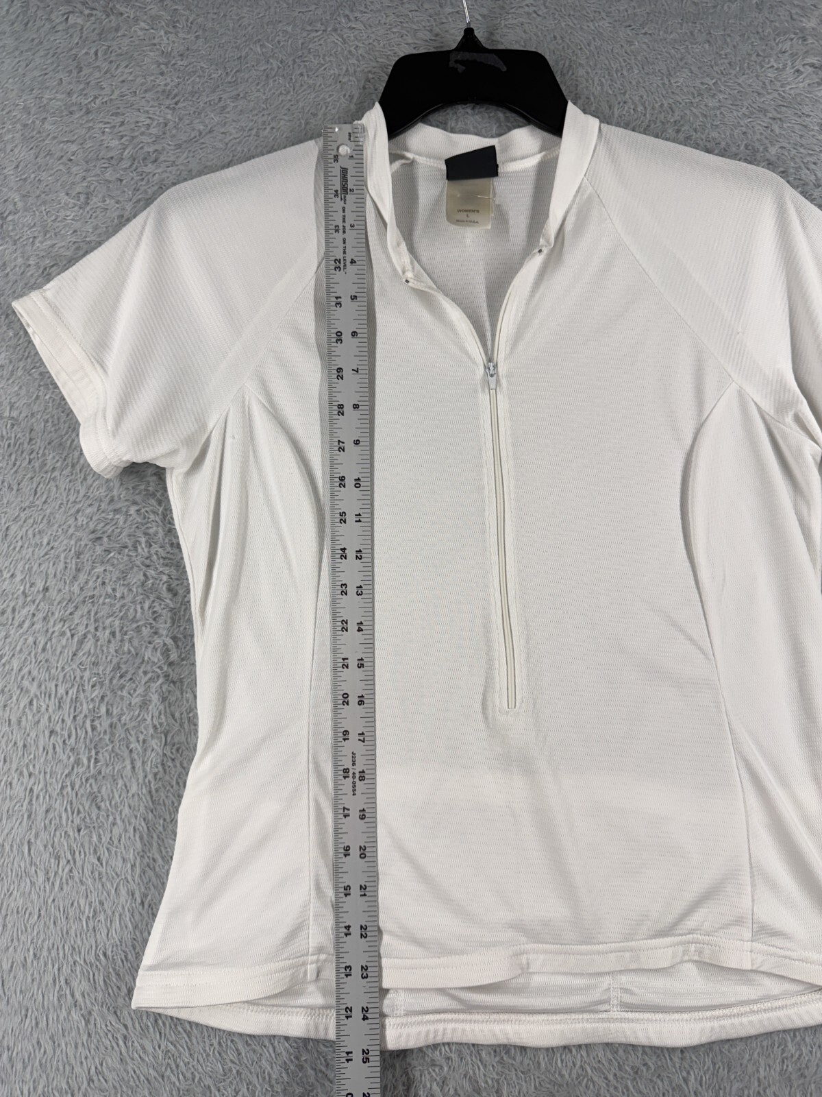 REI Cycling Jersey Womens Large White 1/2 Zip Pockets 100% Polyester US Made