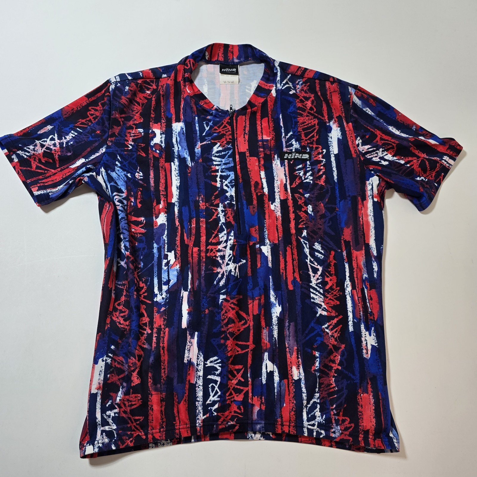 Vintage 90s HIND Cycling Jersey Sz M Made in USA Blue/Gray Marble All Over Print