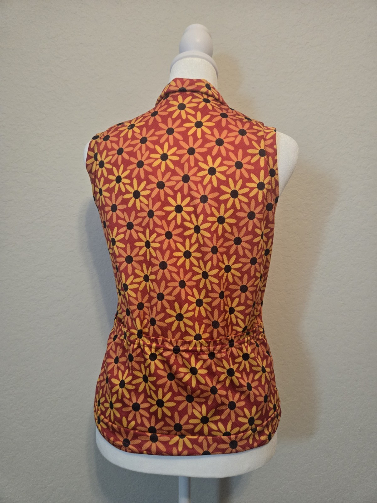 Trek Tec Women’s Cycling Jersey M Sleeveless Floral Orange 3/4 Zip Polyester