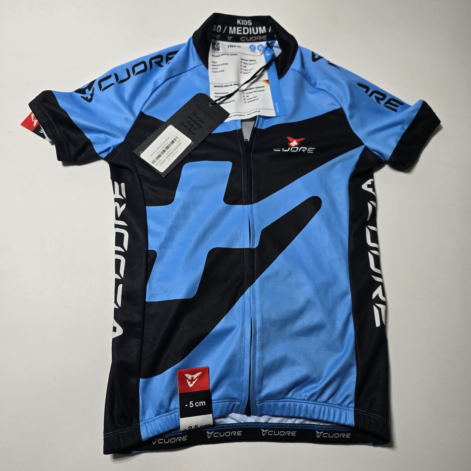 NWT Cuore of Switzerland Kids Cycling Jersey Size Medium Blue