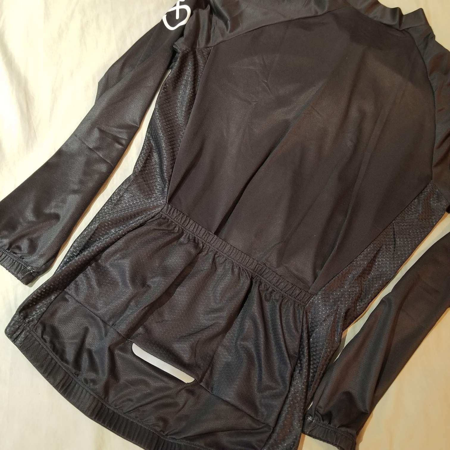 Cycle-Run Black Full Zip Long Sleeve 100% Polyester Athletic Cycling Jersey Med