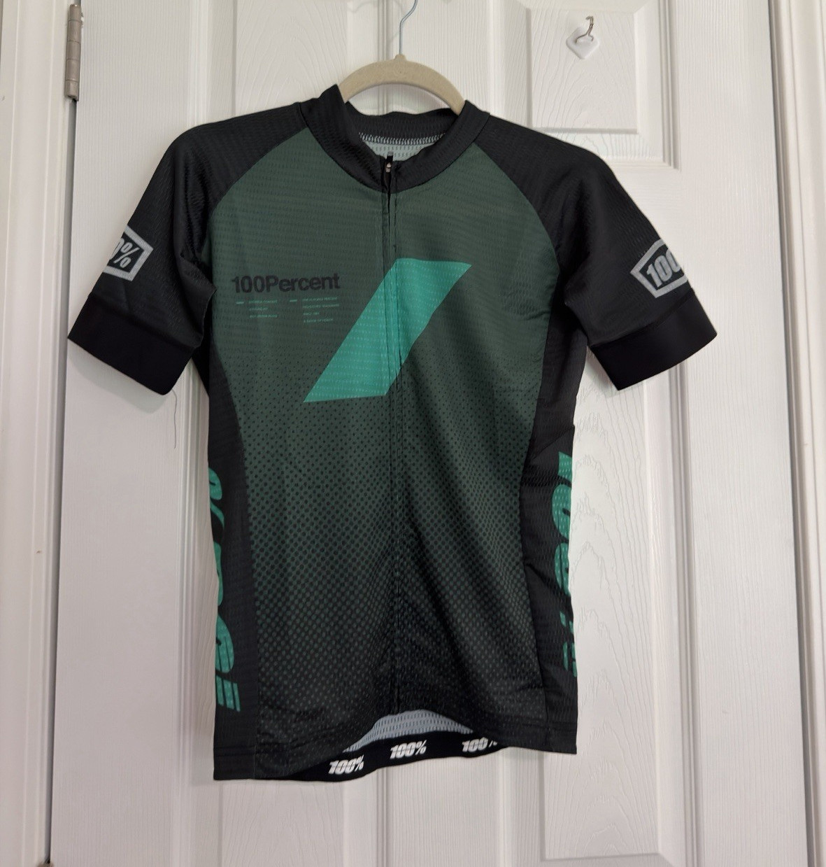 100% Cycling Jersey Short Sleeve Full Zip Pockets Black/Green Size S