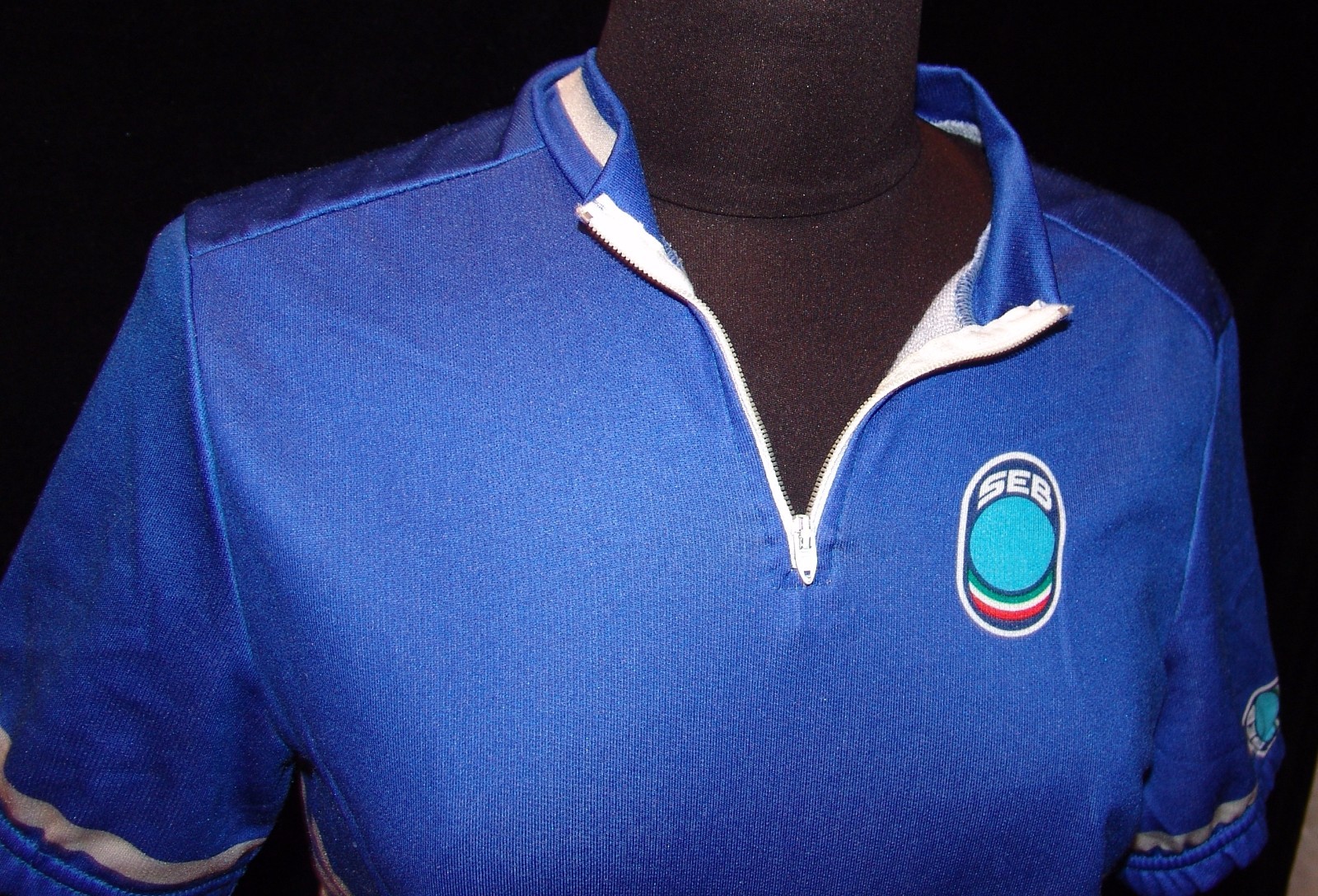 SEB XL Cycling Jersey Vtg Vintage Bicycle Italy Mens Blue Signature Polyester