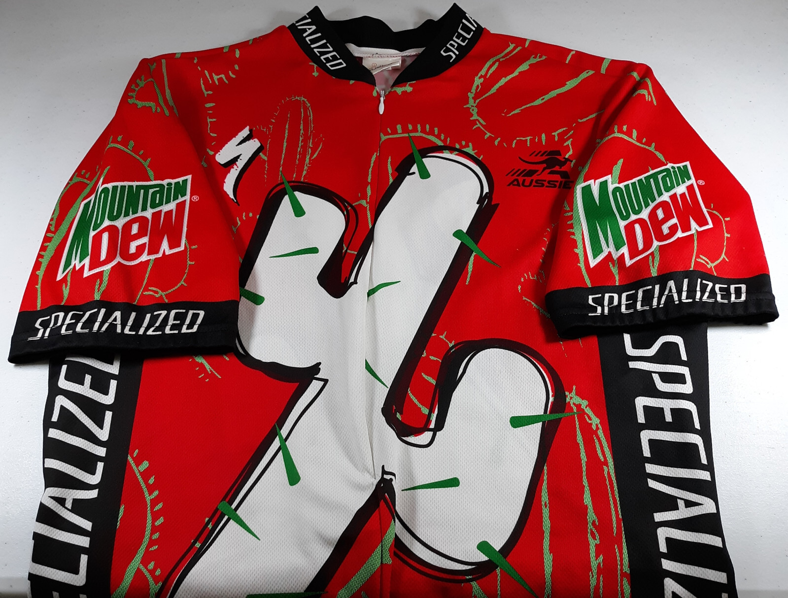 Aussie Specialized Cactus Cup Cycling Jersey Size L Mountain Dew 3/4 Zip Pockets