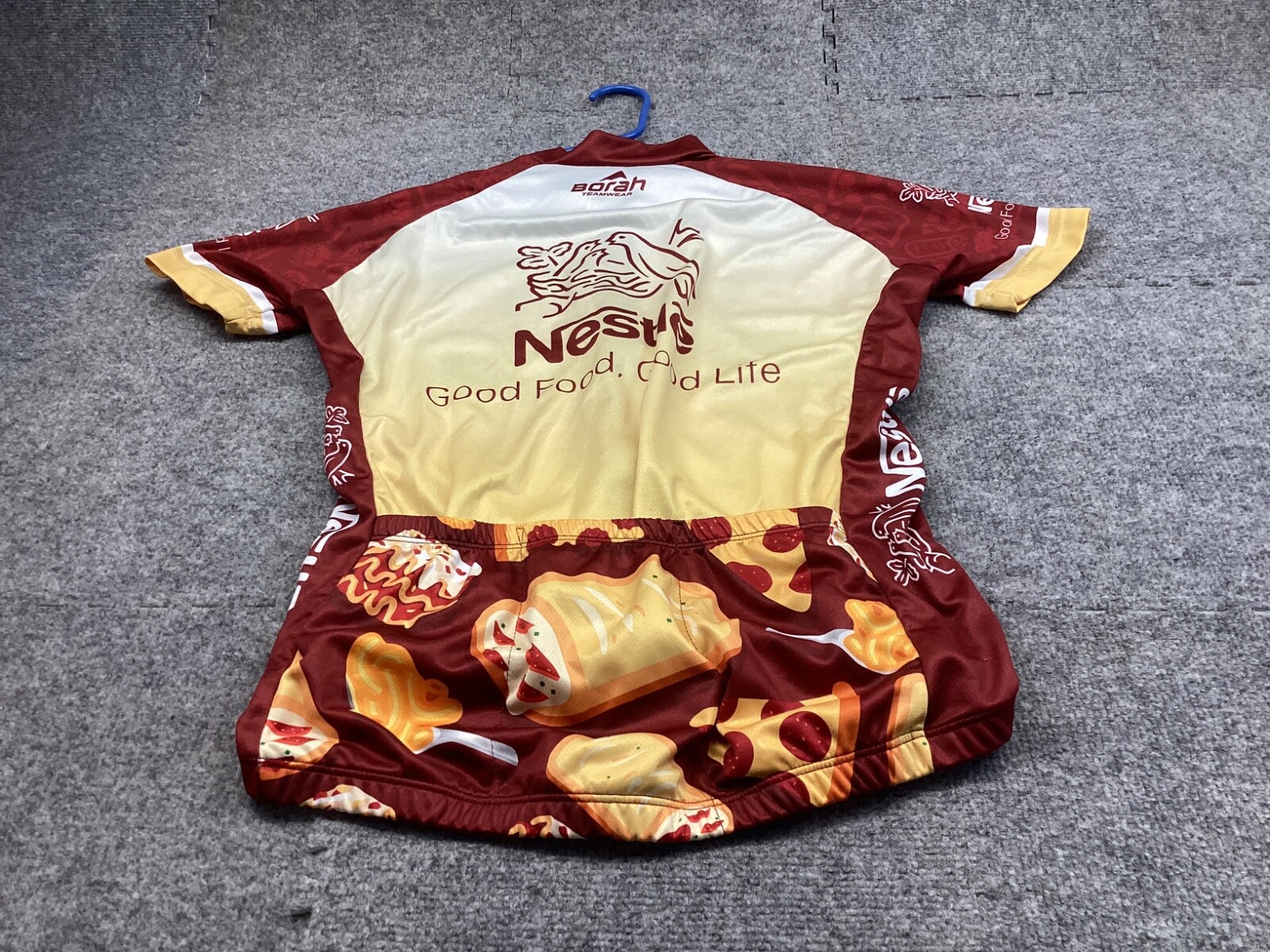 Cycling Shirt Mens Medium Maroon Pizza Graphic Pockets Bicycle