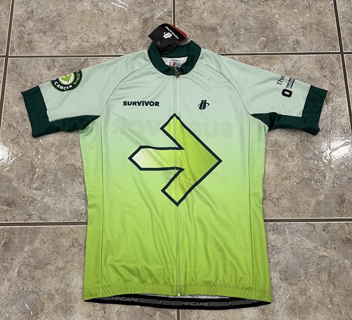 NEW NWT Mens Small HINCAPIE Green Cancer Survivor Full Zip Cycling Jersey