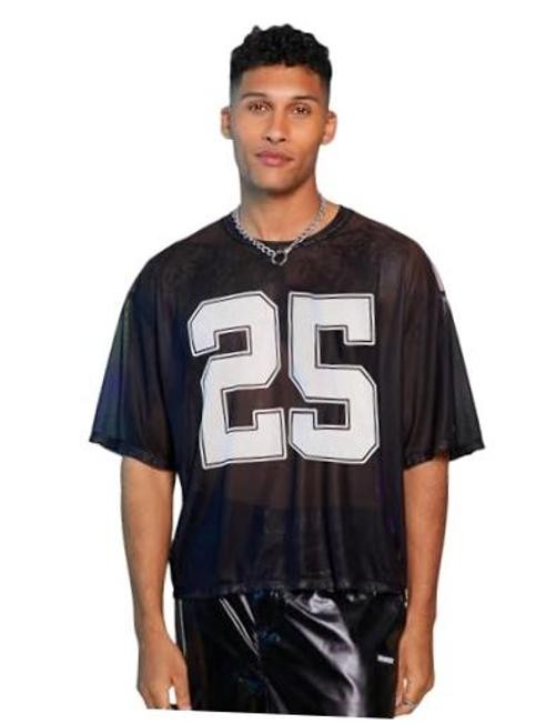 Men’s Sheer Mesh Number Graphic Tees Short Sleeve See X-Large Black Letter