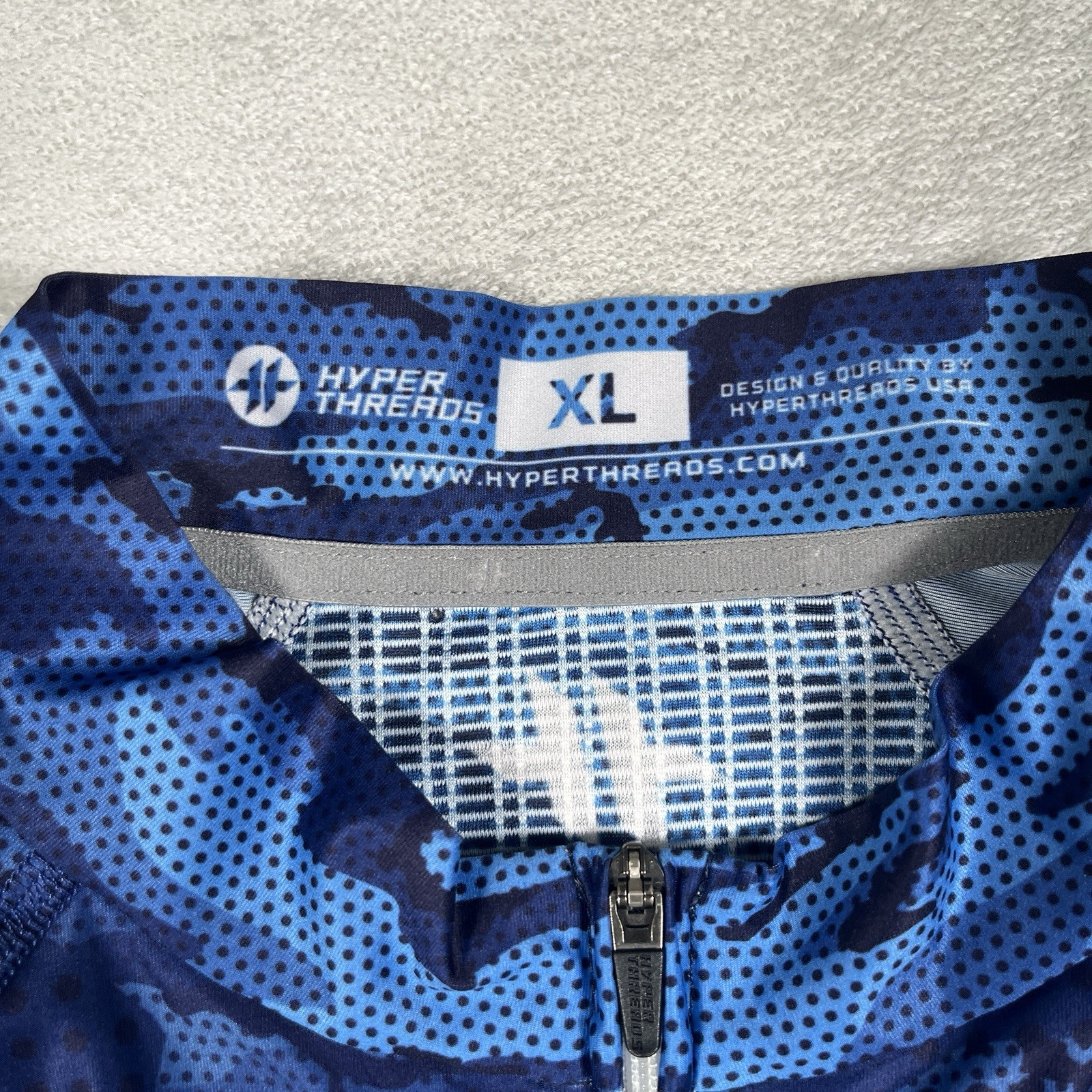 HyperThreads Cycling Bicycle Jersey Men Size XL Blue Camo Full Zip/Pockets *EUC