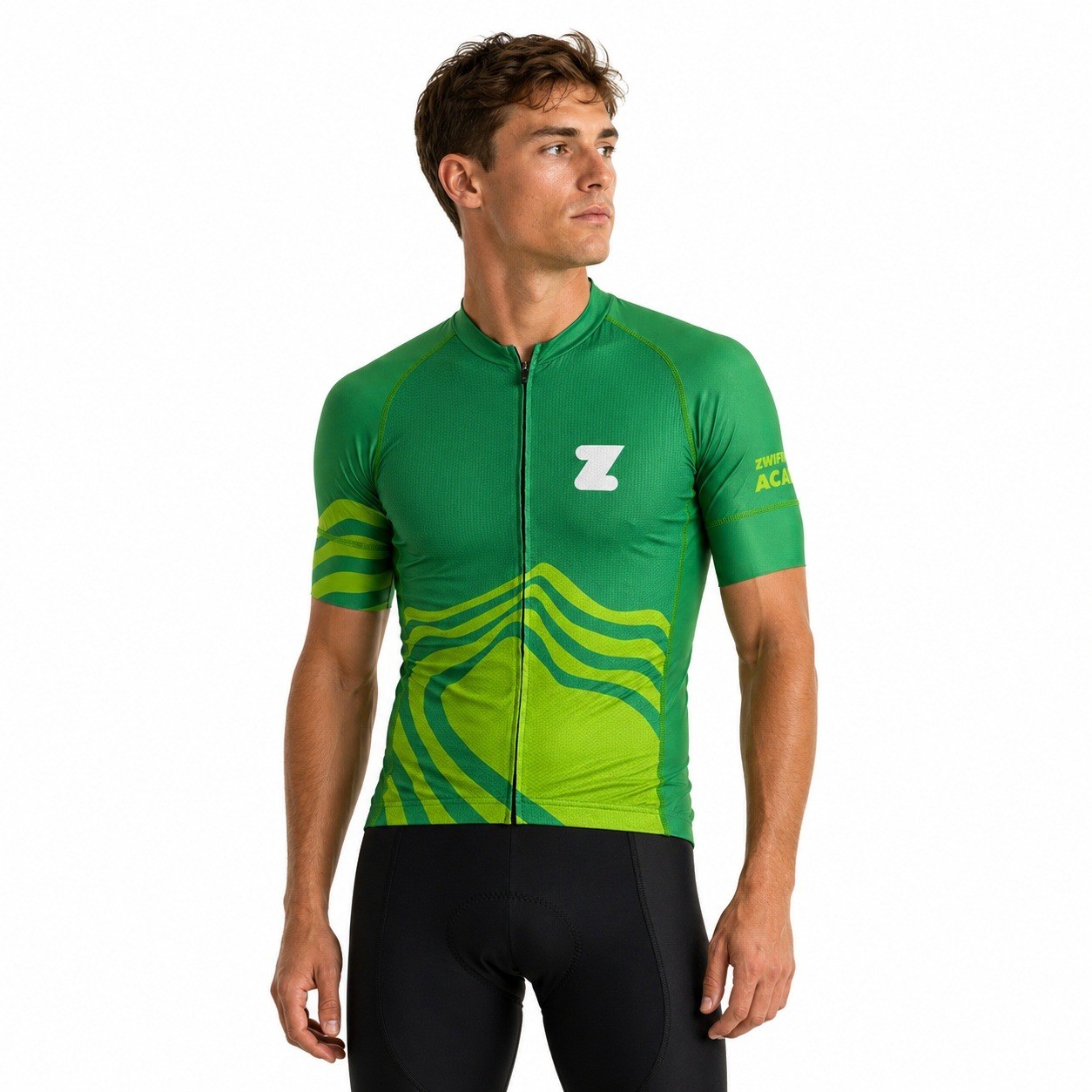 Jakroo Zwift Academy Mens Cycling Jersey Green Topographic Short Sleeve Small