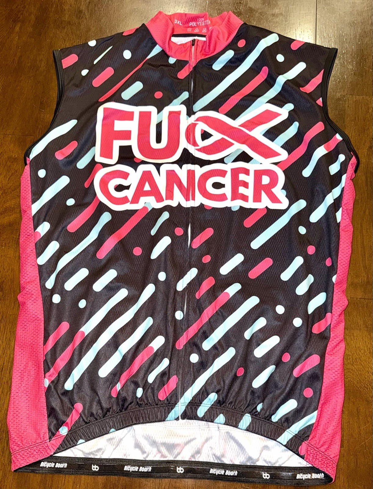 Bicycle Booth FU Cancer V2 Club Jersey Sleeveless Full Zip Cycling Jersey XXXL