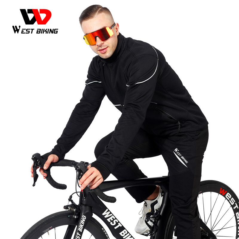 WEST BIKING Winter Cycling Suit Thermal Fleece Windproof Jacket Coat and Pants