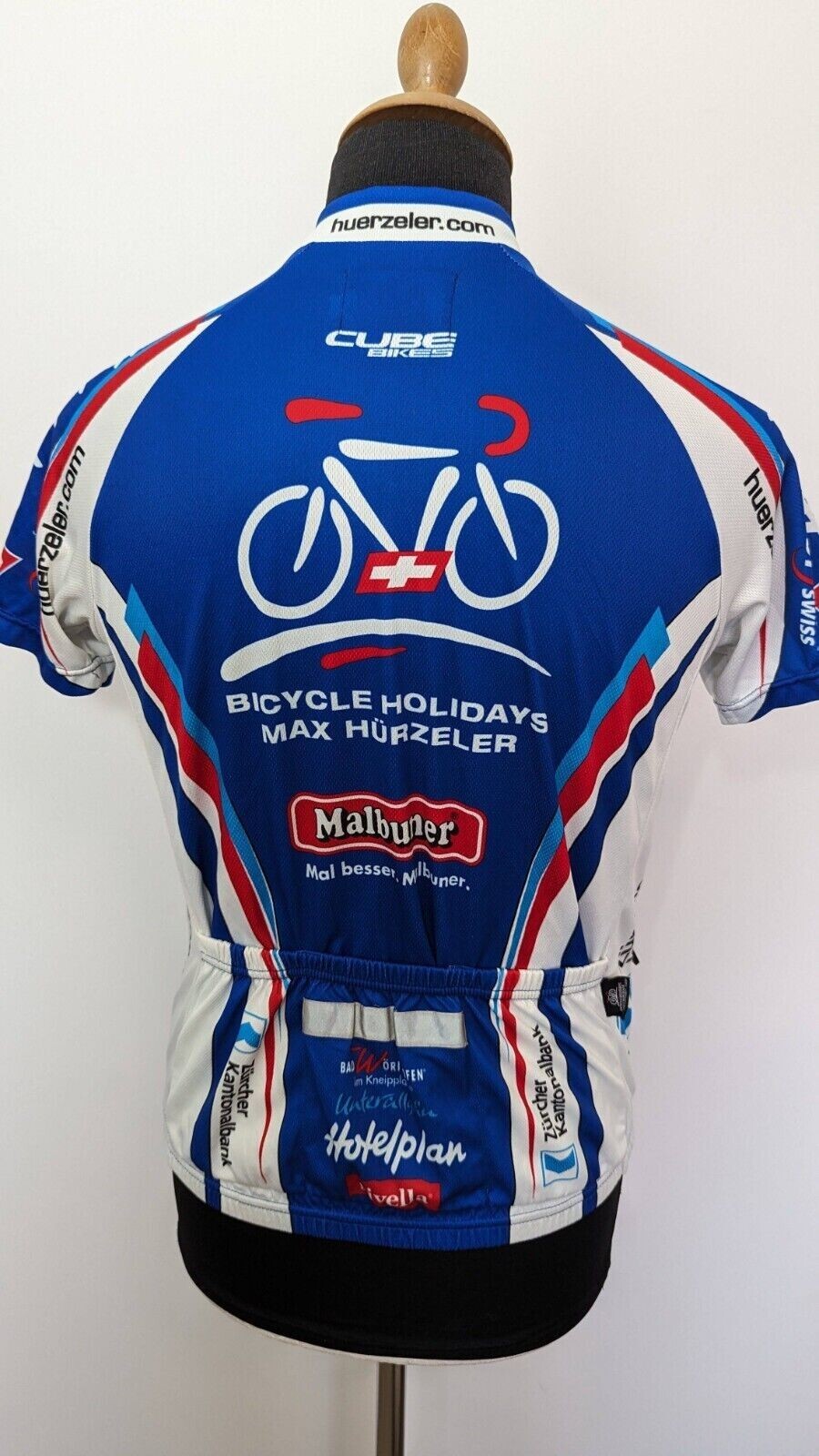 Bicycle Holidays Max Hurzele Cycling Jersey Blue Sz. M Men Short Sleeve Full Zip