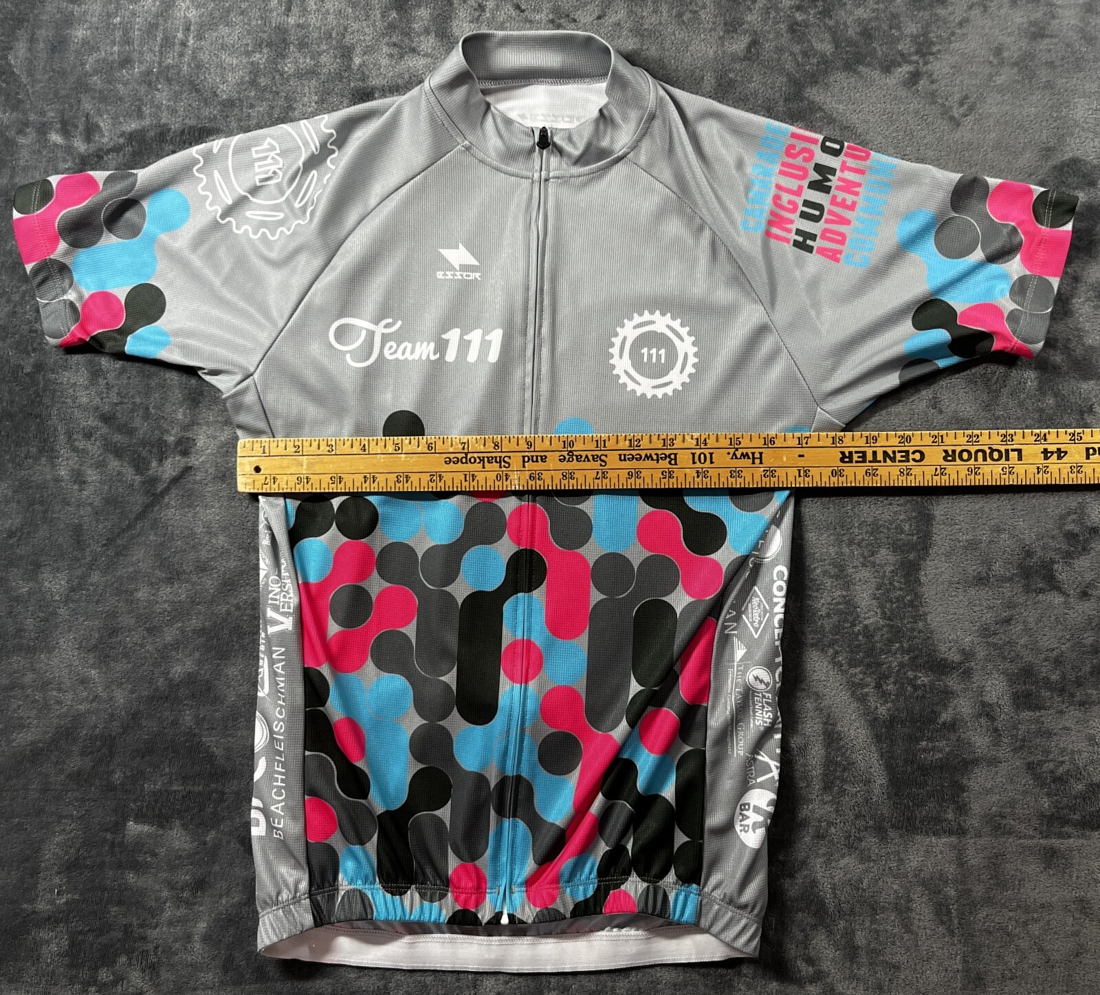 Essor Bicycle Shirt Short Slv Back Pocket Full Zip Elastic Waist SZ XL Team 111