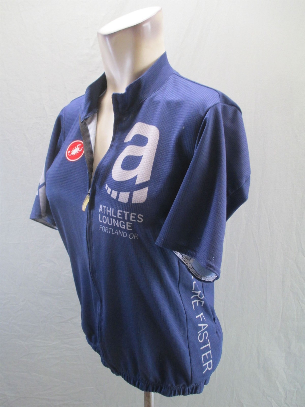 Castelli Size L Mens Blue Cycling Compression Full Zip Short Sleeve Logo Top 015