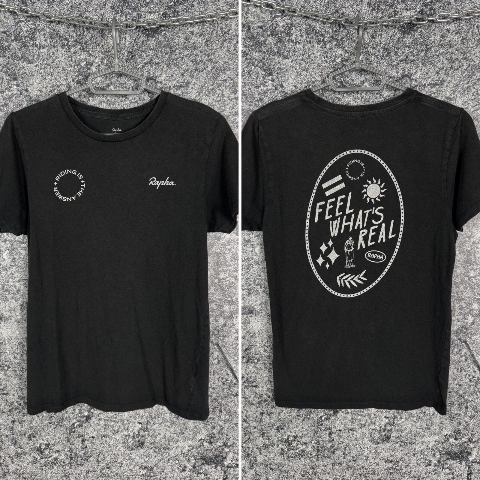 Men’s Rapha Cycling Short Sleeve T-Shirt Feel What’s Real Big Print Size S