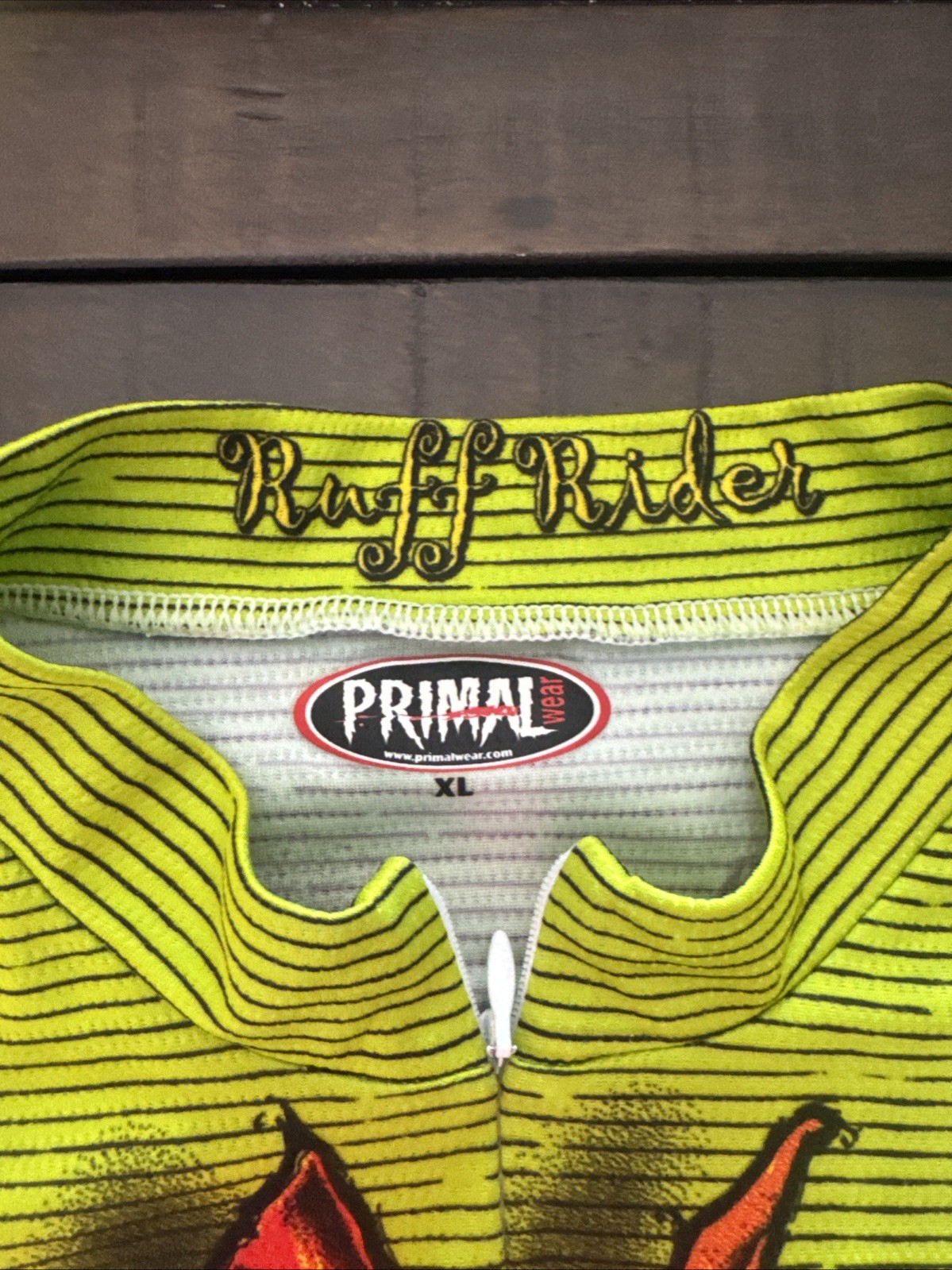Primal Wear Ruff Rider Cycling Jersey Womens Large Pit Bull Dog Yellow Green XL