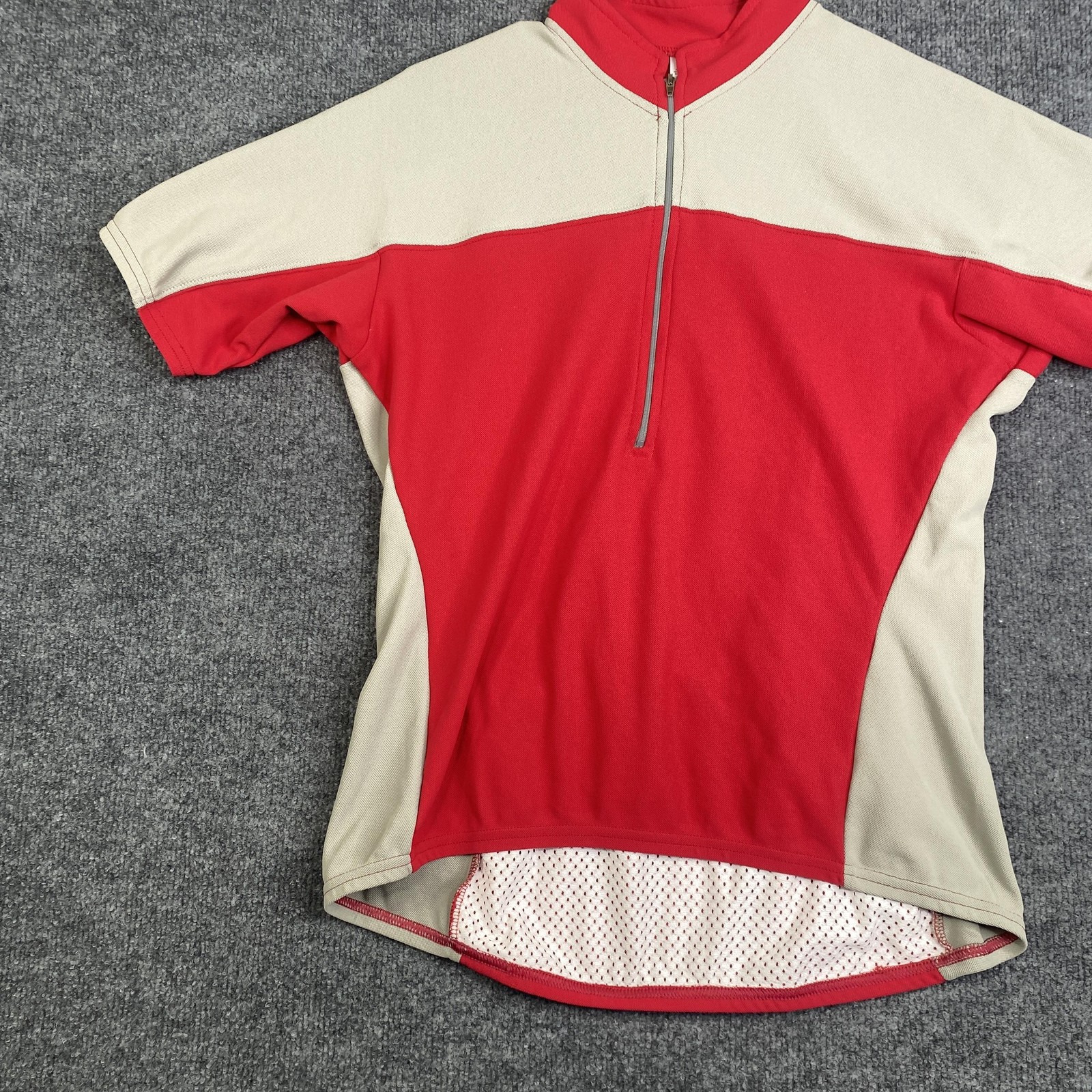 Patagonia Cycling Jersey Mens Large Red Tan 1/4 Zip Short Sleeve USA Bike Shirt