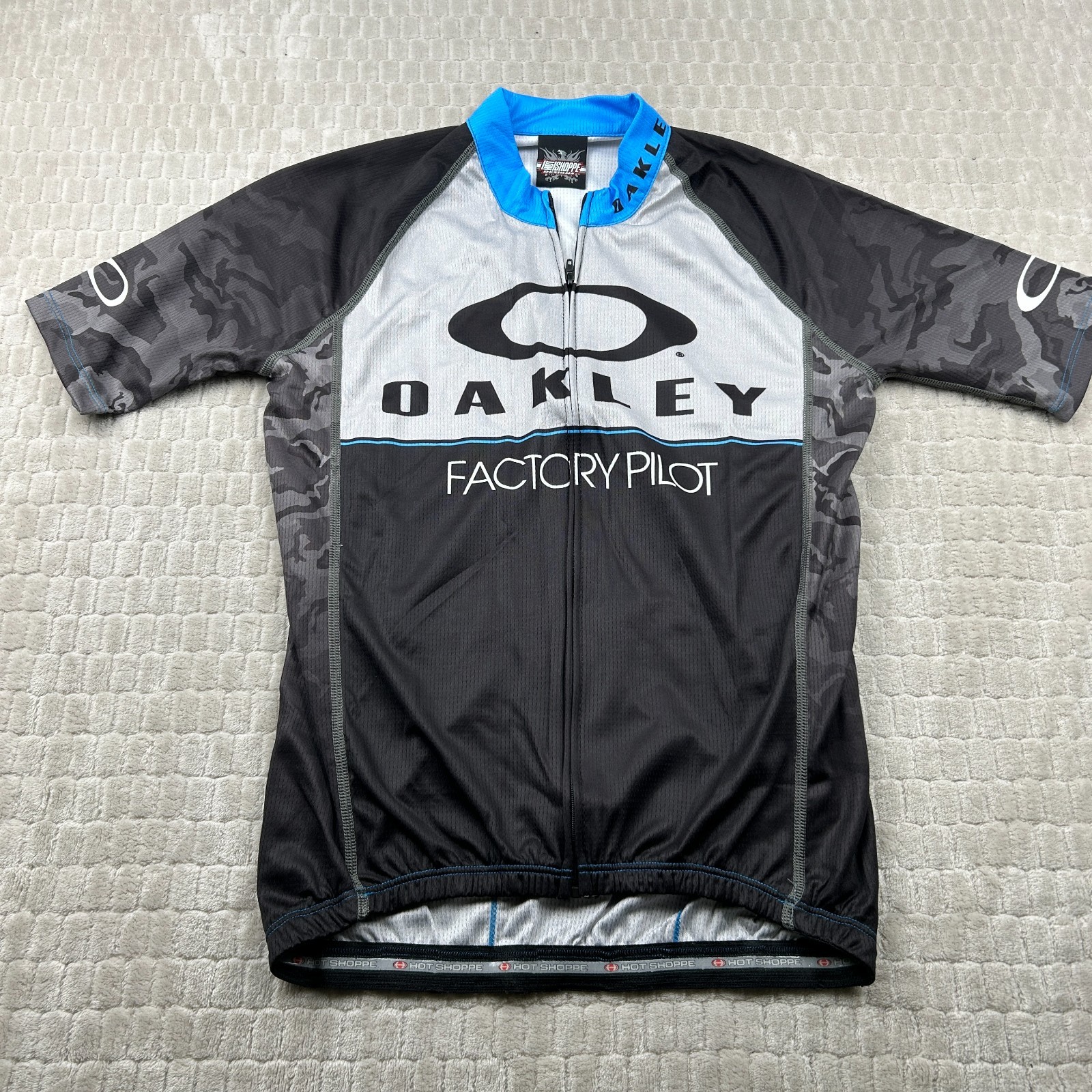 Oakley Factory Pilot Black & Gray Camo Cycling Jersey Size Small Biking MTB