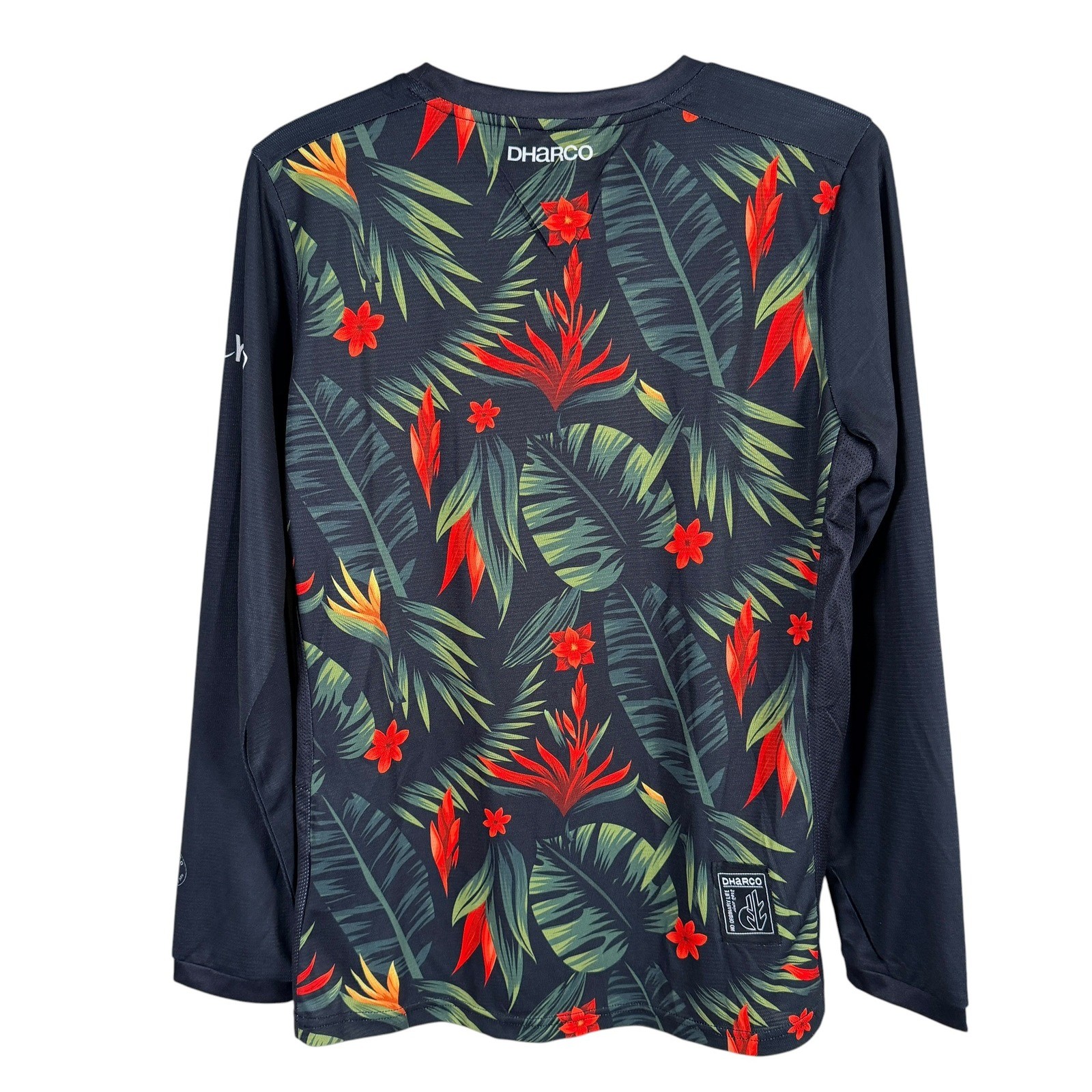 Dharco Mountain Bike Cycling Jersey Mens S Black Tropical Floral Long Sleeve