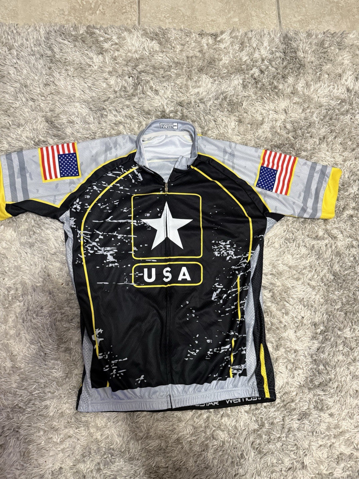 WEMTOSTAR USA Army Cycling Jersey Men’s XXXL Black Gray Full Zip Bicycle Shirt