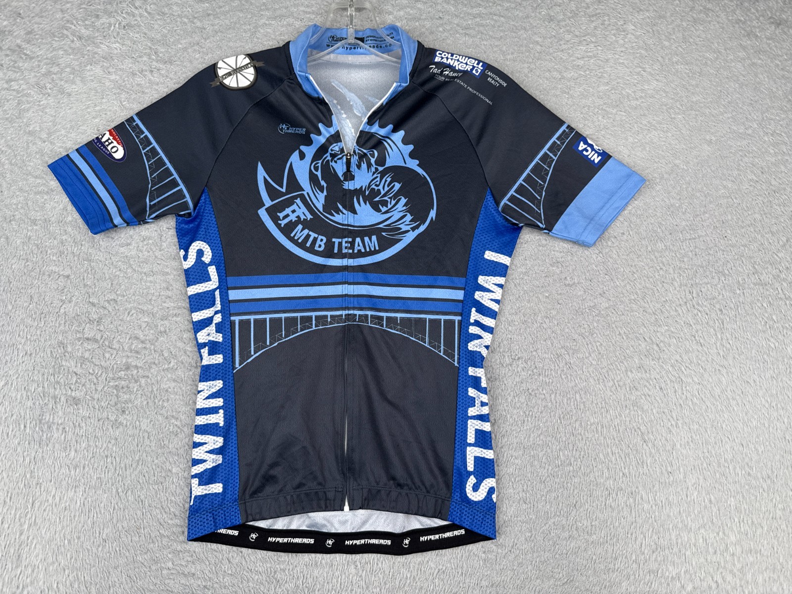 Hyperthreads Cycling Jersey Youth Boys Large Black Blue Twill Falls MTB Team