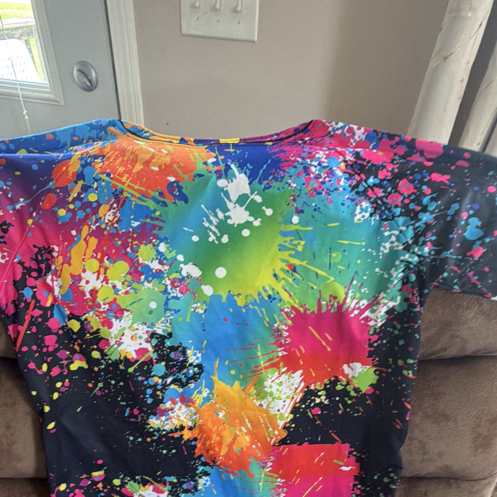 Men’s Cycling Jersey Button-Front Short Sleeve Multicolor Splatter M Polyester