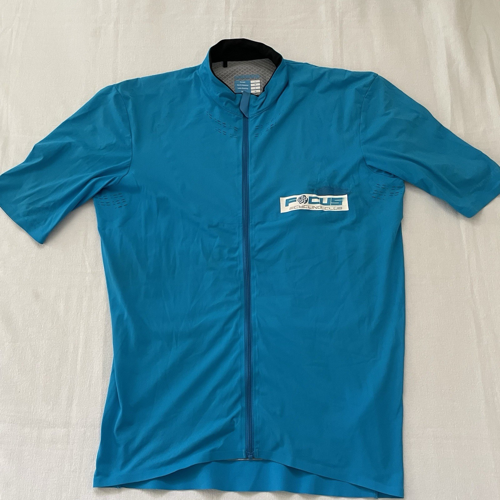 Shimano Focus Cycling Club Jersey Men’s Medium Blue Full Zip Bike Shirt Race Fit