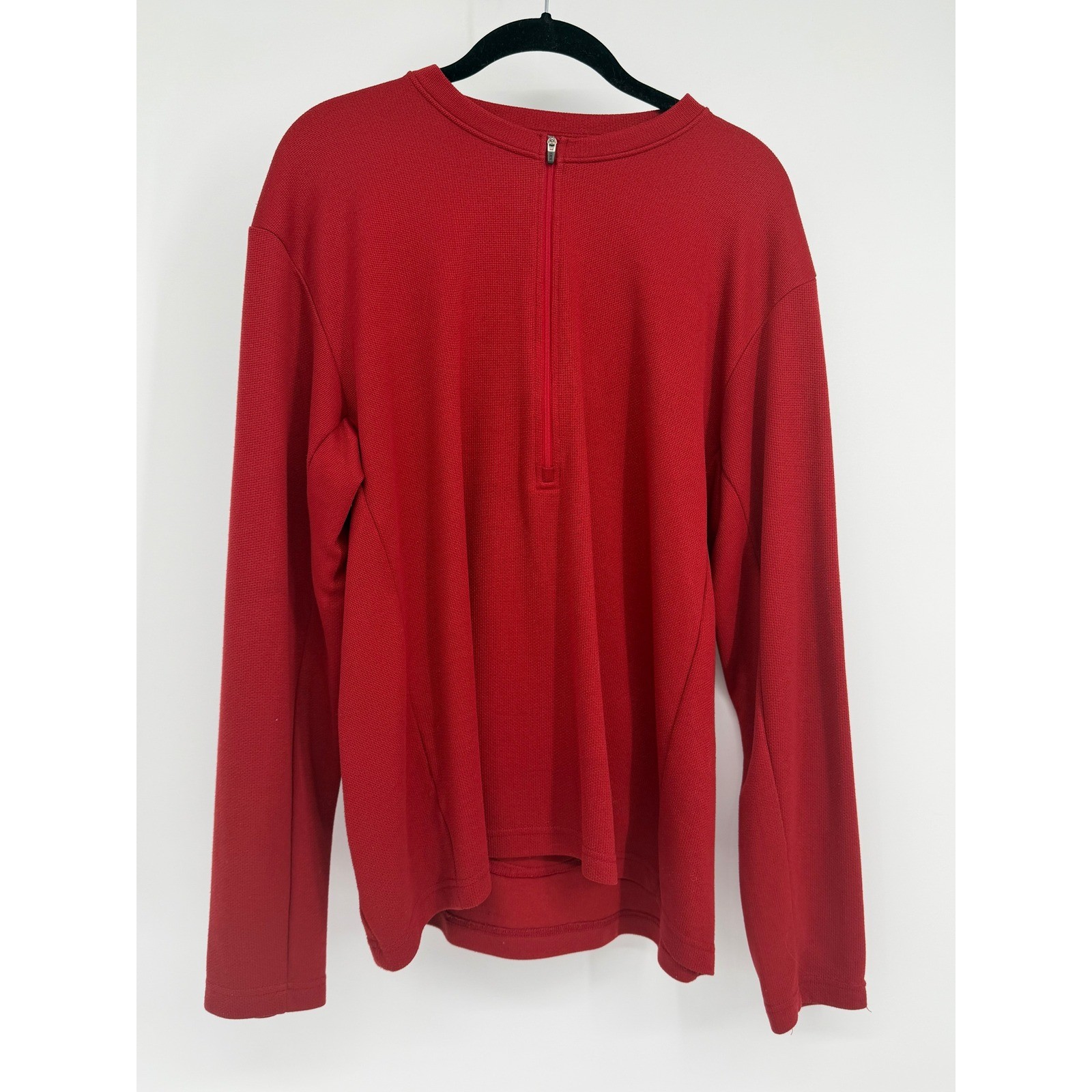 REI Mens Red Quarter Zip Long Sleeve Cycling Jersey Back Pocket Size XL