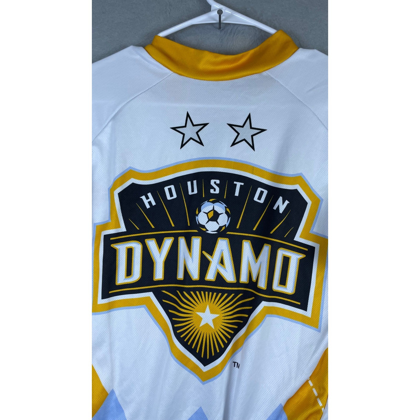 Peak 1 Houston Dynamo Cycling Jersey Mens S White Yellow Excellent MLS Argyle