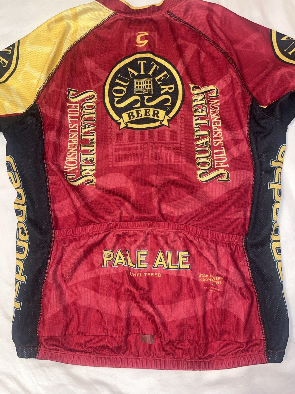 Cannondale Bicycling Jersey XL Squatters Beer 3/4 Zip Elastic Waist Rear Pockets